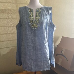 Lafayette 148 Sleeveless zip back beaded linen tunic top